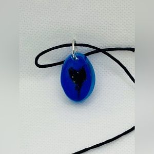 Handmade Preserved black flower blue base necklace